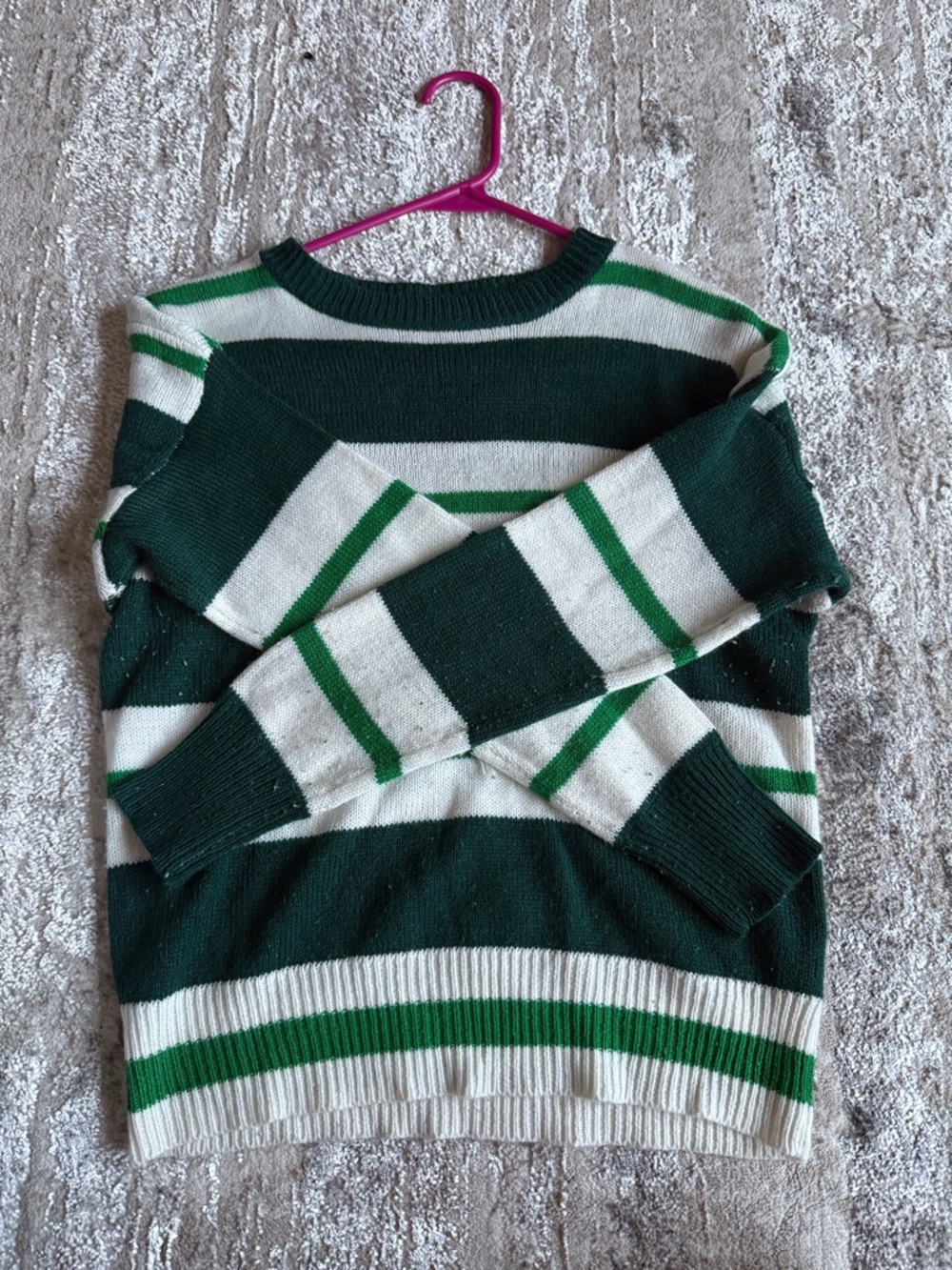 Striped Crewneck Sweater in Green and White